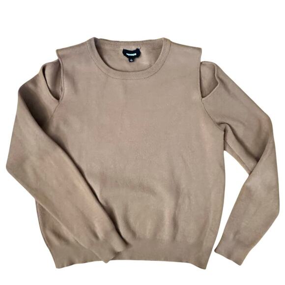 Monrow Women's Beige Supersoft Knit Cold-Shoulder Sweater Size L - Picture 1 of 5